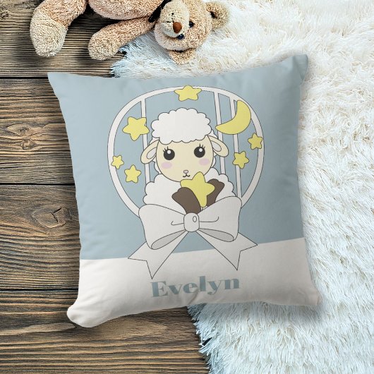 Retro Pastel Blue Cute Cartoon Lamb Kussen