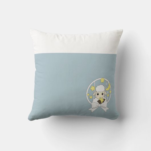 Retro Pastel Blue Cute Cartoon Lamb Kussen (Achterkant)