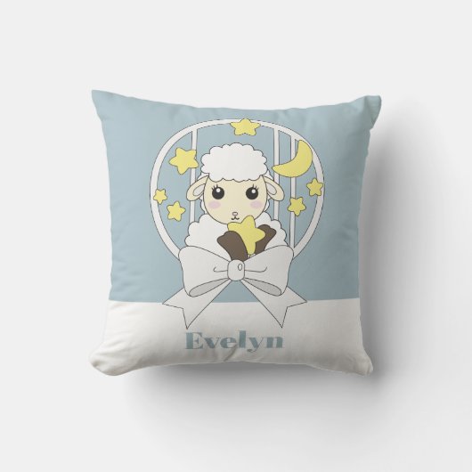 Retro Pastel Blue Cute Cartoon Lamb Kussen (Voorkant)