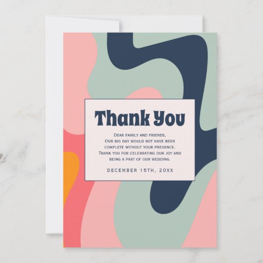 Retro Pastel Blue Groovy 70s Foto Bedankkaart (Achterkant)