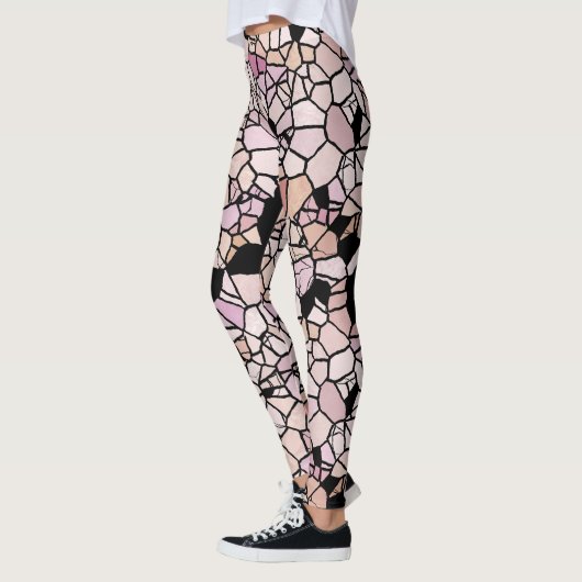 Retro Pastel Blush Pink Violet Mosaic Art Patroon Leggings (Links)