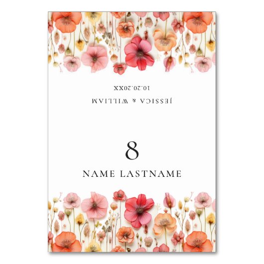 Retro Pastel Boho Wildflower Trouwplaats Kaart (Voorkant)