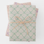 Retro pastel boho wrapping paper with sea shells (In situ)