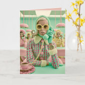 Retro Pastel Callcenter Mode Kaart (Gele Bloem)