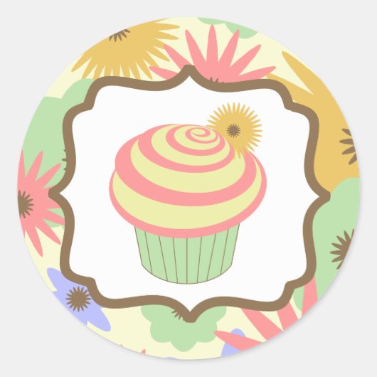 Retro Pastel Cupcake Verjaardag Sticker (Voorkant)