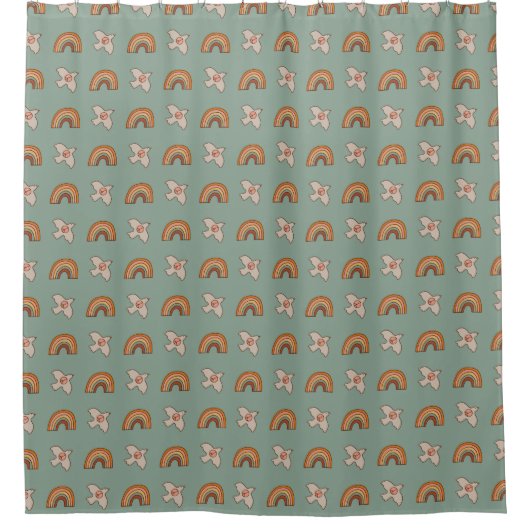 Retro Pastel Curtain 70s Groovy Earthy Vibes Douchegordijn (Voorkant)
