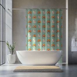 Retro Pastel Curtain 70s Groovy Earthy Vibes Douchegordijn