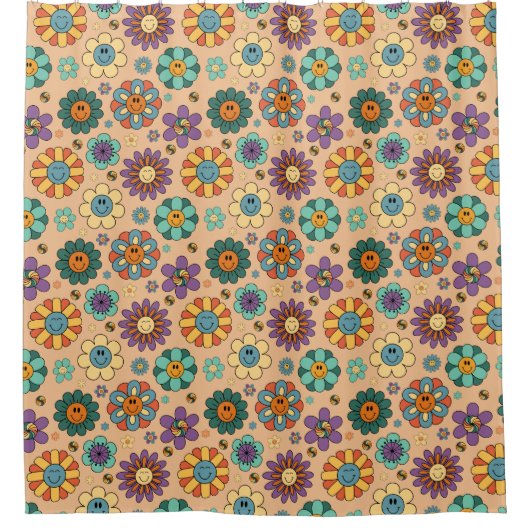 Retro Pastel Curtain Funky 70s Bathroom Style Douchegordijn (Voorkant)