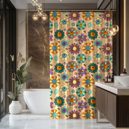 Retro Pastel Curtain Funky 70s Bathroom Style Douchegordijn
