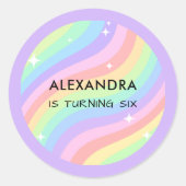 Retro Pastel Cute Rainbow 6th Birthday Ronde Sticker (Voorkant)