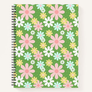 Retro Pastel Daisy Flowers met pokadots Notitieboek