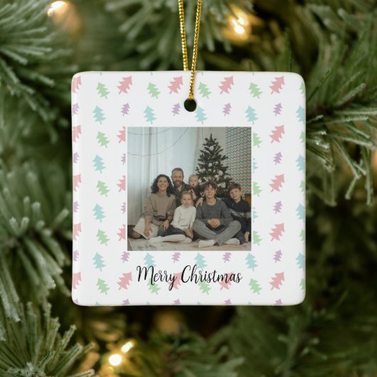 Retro Pastel Dennenboom Foto Kerst Ornament (Boom)