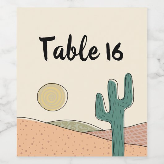 Retro Pastel Desert Cactus Trouwtafel Nummer Wijn Etiket (Enkel label)