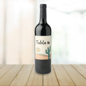 Retro Pastel Desert Cactus Trouwtafel Nummer Wijn Etiket