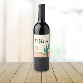 Retro Pastel Desert Cactus Trouwtafel Nummer Wijn Etiket