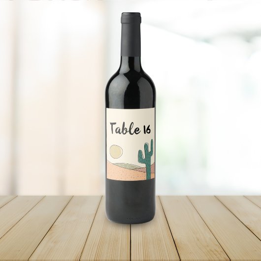Retro Pastel Desert Cactus Trouwtafel Nummer Wijn Etiket