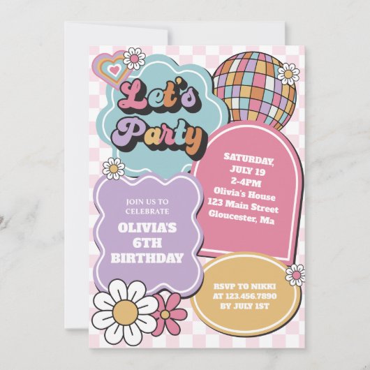 Retro pastel disco bal en madeliefje Verjaardag Kaart (Voorkant)