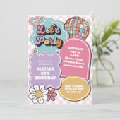 Retro pastel disco bal en madeliefje Verjaardag Kaart (Staand voorkant)