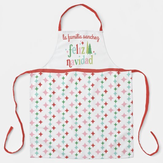 Retro Pastel Feliz Navidad | Familie Schort (Voorkant)