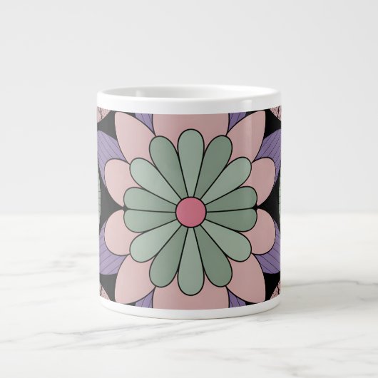 Retro Pastel Floral Mandala Symmetry Grote Koffiekop (Voorkant)