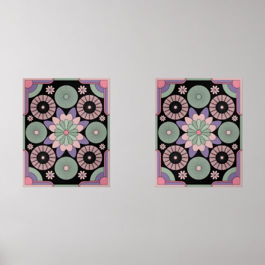 Retro Pastel Floral Mandala Symmetry Muurkunst Sets (Voorkant)