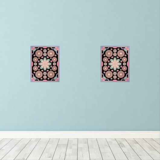 Retro Pastel Floral Mandala Symmetry Muurkunst Sets (Houten vloer)