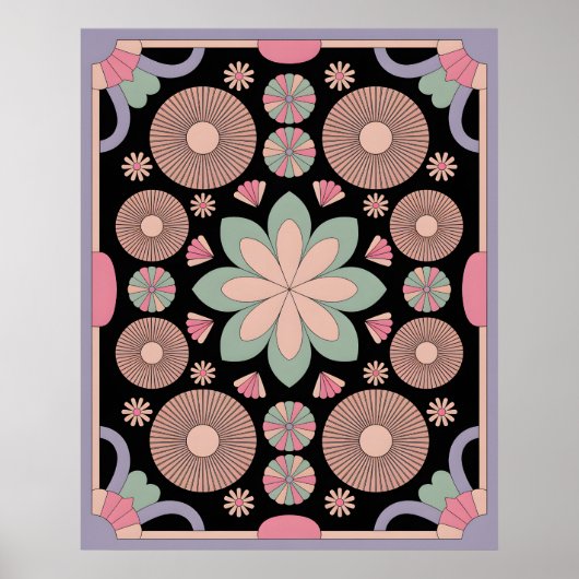 Retro Pastel Floral Mandala Symmetry Poster (Voorkant)