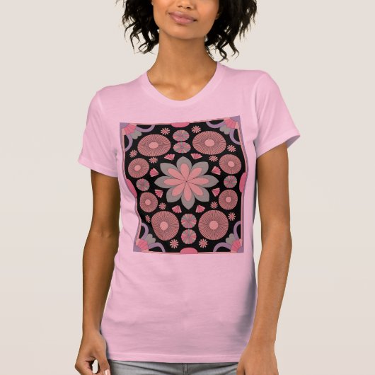 Retro Pastel Floral Mandala Symmetry T-shirt (Voorkant)