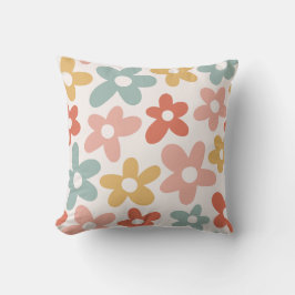 Retro Pastel Floral Wavy Lined Print Sierkussen