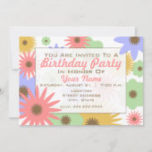 Retro Pastel Flowers Birthday Party Invitation Kaart (Voorkant)