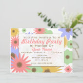 Retro Pastel Flowers Birthday Party Invitation Kaart (Staand voorkant)