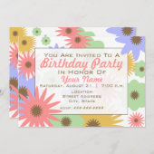 Retro Pastel Flowers Birthday Party Invitation Kaart (Voorkant / Achterkant)