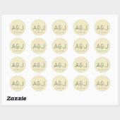 Retro Pastel Geel en Groen Monogram Bruiloft Ronde Sticker (Vel)