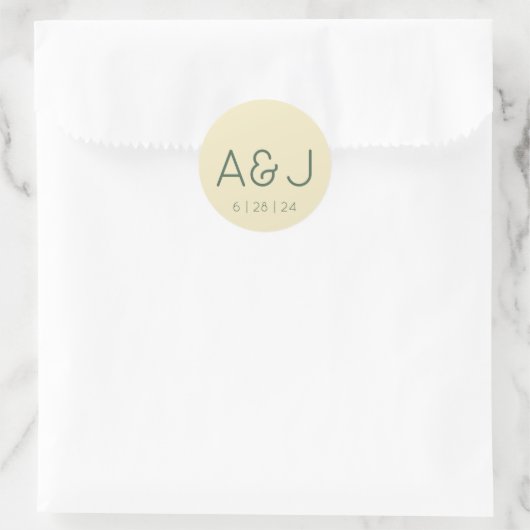 Retro Pastel Geel en Groen Monogram Bruiloft Ronde Sticker (Tas)