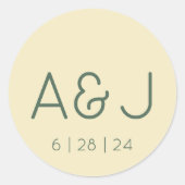 Retro Pastel Geel en Groen Monogram Bruiloft Ronde Sticker (Voorkant)