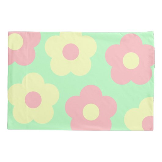 Retro Pastel Geel Roze Schattige Bloemen Kussensloop (Achterkant-Links)