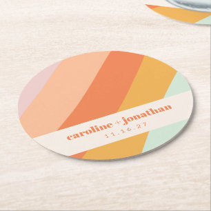 Retro Pastel Geometric Art Aangepast huwelijk Ronde Kartonnen Onderzetter