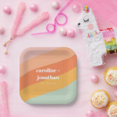 Retro pastel geometrische aangepaste bruiloft munt papieren bordje (Feest)