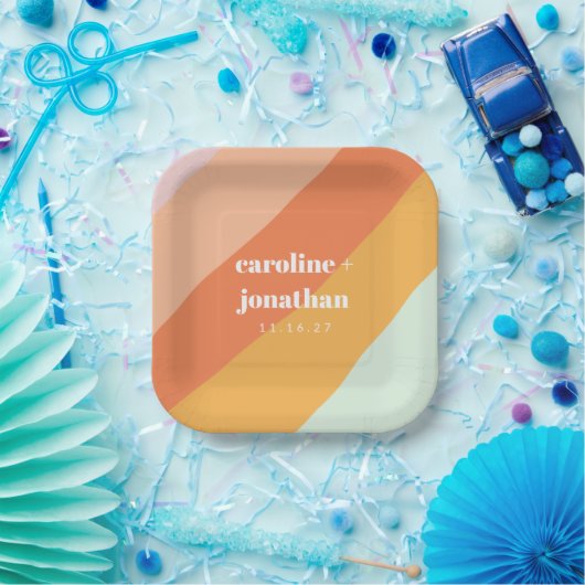 Retro Pastel Geometrische Kunst Aangepaste Trouw C Papieren Bordje (Feest)