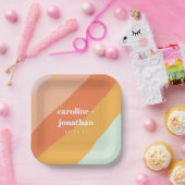 Retro Pastel Geometrische Kunst Aangepaste Trouw C Papieren Bordje (Feest)