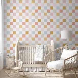 Retro pastel geruit patroon behang
