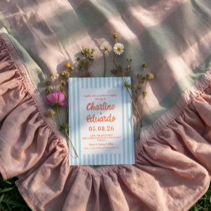 Retro pastel gestreepte bruiloft uitnodiging