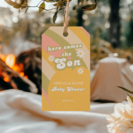 Retro Pastel Gestreepte Groovy Baby Shower Feestje Cadeaulabel