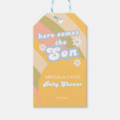 Retro Pastel Gestreepte Groovy Zoon Blauw Cadeaulabel (Voorkant)