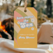 Retro Pastel Gestreepte Groovy Zoon Blauw Cadeaulabel