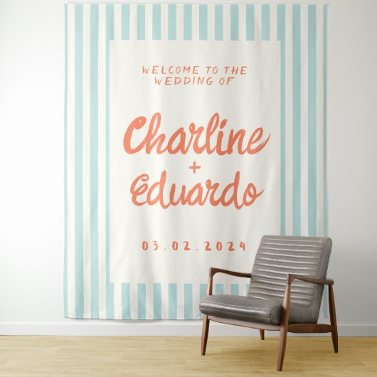 Retro Pastel Gestreepte Trouw  Wandkleed (In situ)