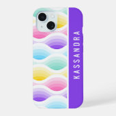 Retro Pastel Golven Moderne Script Naam iPhone 15 Case (Achterkant)