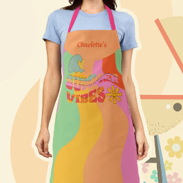 Retro Pastel Golven Zomer Vibes met Naam Schort