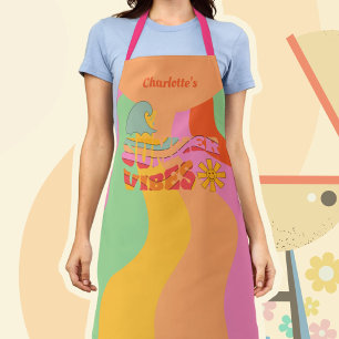Retro Pastel Golven Zomer Vibes met Naam Schort