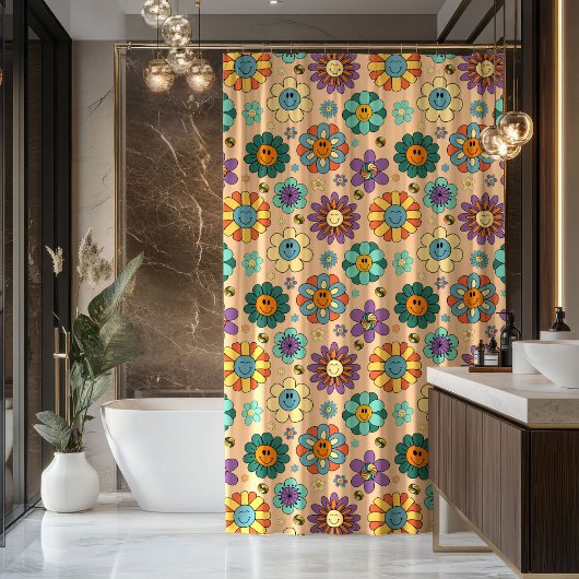 Retro Pastel Gordijn Funky 70s Badkamer Stijl